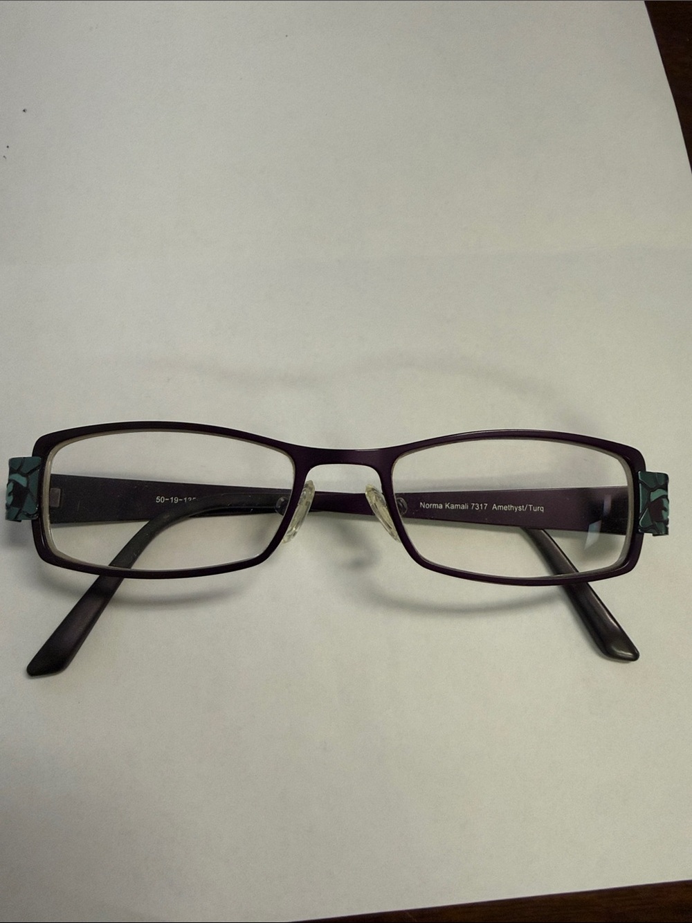 Norma Kamali Purple Rectangular Glasses with Turquoise Temples